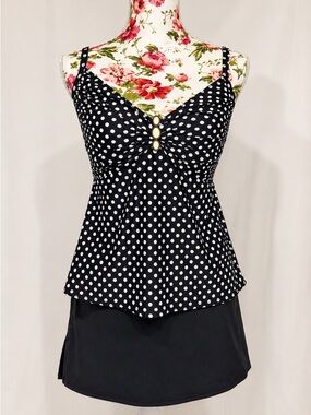 Coco Reef Polka Dot Tankini Set 34C Top/L Skirt Bottom NWT Underwire Swim (F133)